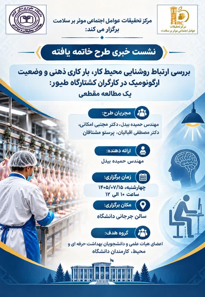 بررسی ارتباط روشنایی محیط کار با بار کاری ذهنی و وضعیت ارگونومیک کارگران کشتارگاه طیور